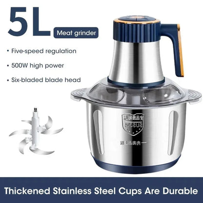 Electric Meat Grinder 5L Large Capacity Multifunctional Home Use Food Processor Vegetable Slicer for Baby Food Preparation