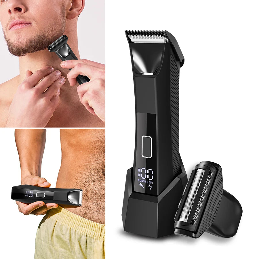 IPX6 Waterproof 2-in-1 Groin/Body Trimmer - SkinSafe Dual Head Foil Blades, Wet&Dry Cordless Groomer with USB-C Fast Charging