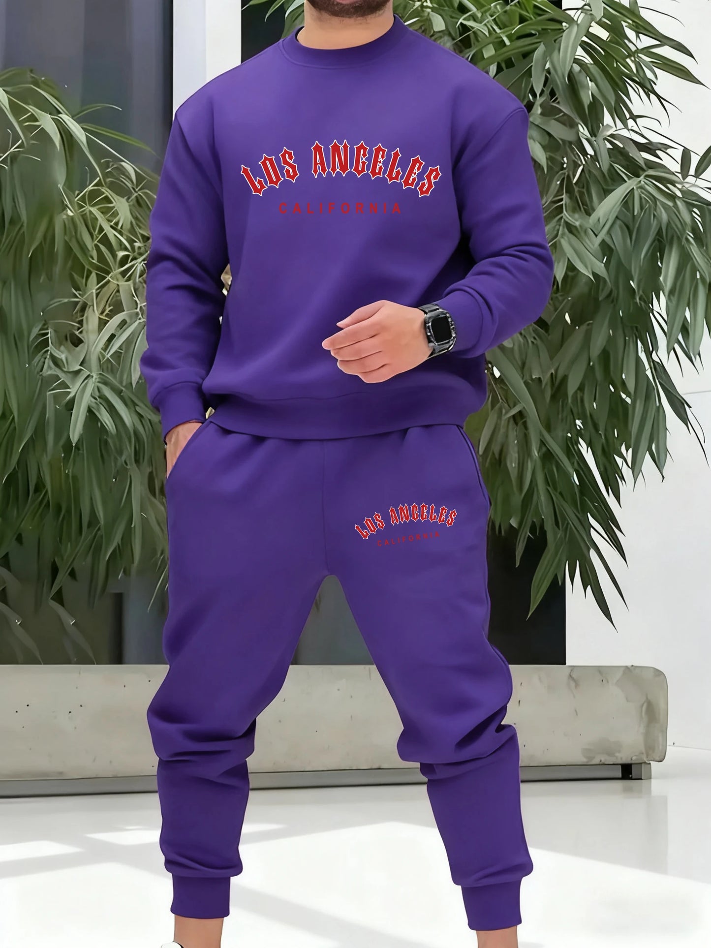 Los Angeles California Red Artword Tracksuit Man Fashion Simple Pants All-Match Casual Sportset Fleece Loose Basics Clothing
