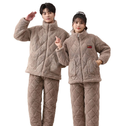 Men's Winter Spwear Thiened Fce Tee-layer Cotton Warm Home Clothes Set Coral Velvet Home Clothes Suitable for Outdo...