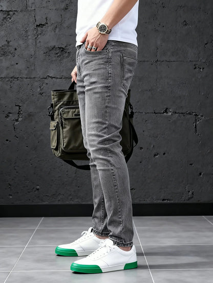 Fashion-forward Gray Y2K Men's Slim Jeans Original Drip Style Denim Pants No accessories or belts included