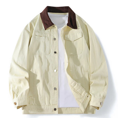 Men's Workwear Denim Shirt Spring Summer Fashion Breathable Cotton Blend Contrast Collar Loose Top Street Urban Commuter Wear