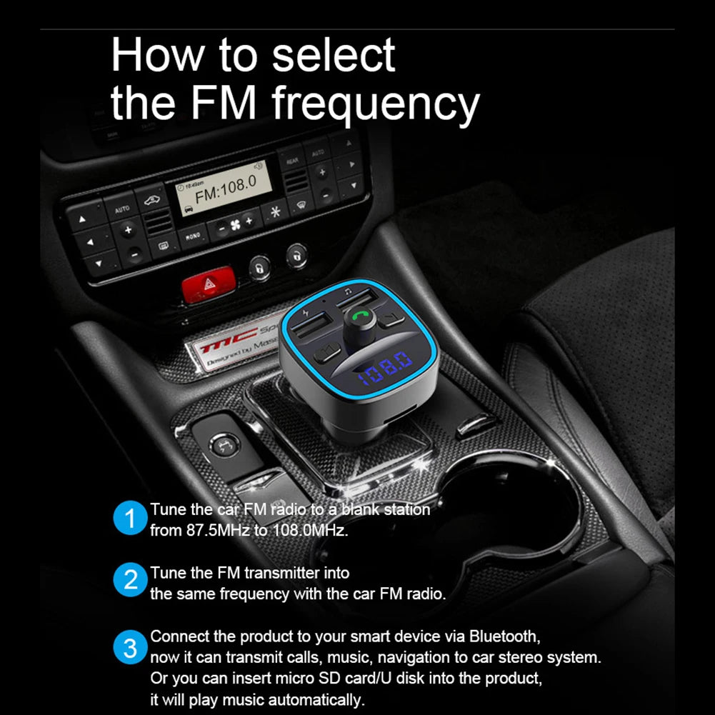 Portable Car Bluetooth 5.0 FM Transmitter Car MP3 Player Practical Multi-functional Dual USB Fast Charging Wireless Car Charger