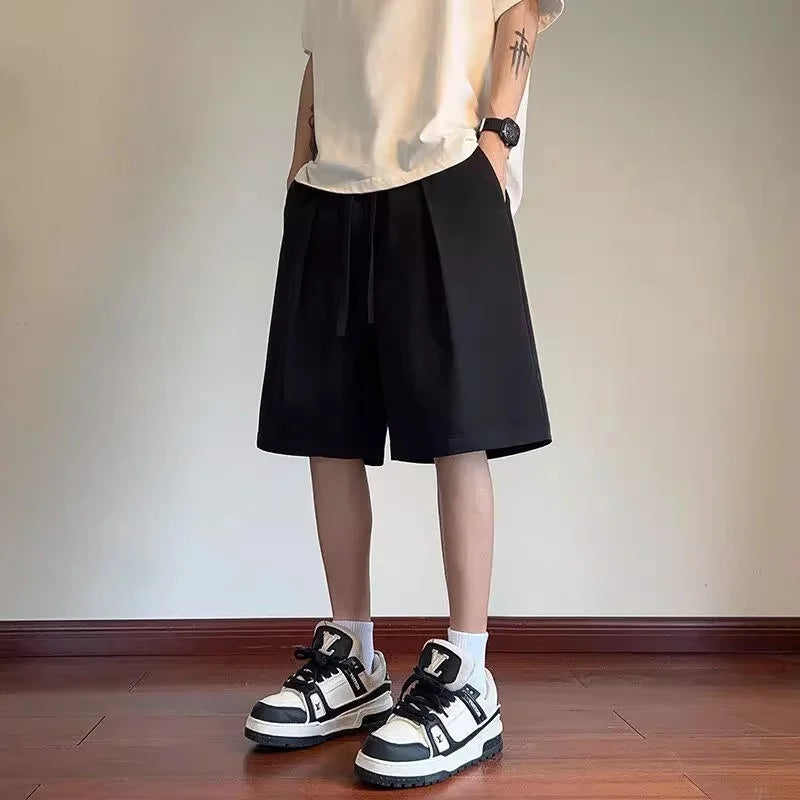 Men's Summer Casual Basis Black Baggy Suit Shorts High Street Fashion Straight Short Pant Quick-Dry Outdoor Y2K Bermuda Shorts