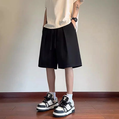 Men's Summer Casual Basis Black Baggy Suit Shorts High Street Fashion Straight Short Pant Quick-Dry Outdoor Y2K Bermuda Shorts