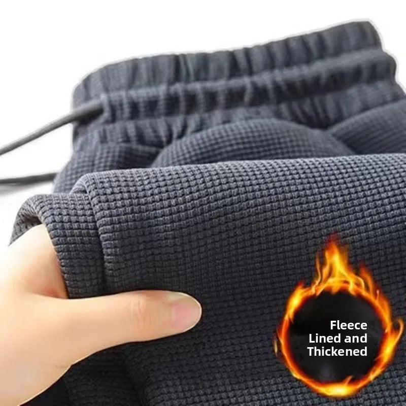Men's Fleece Lined Sports Straight Leg Long Pants Autumn Winter Large Size Casual Comfortable Sweatpants Youth Trend Black