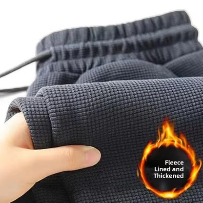 Men's Fleece Lined Sports Straight Leg Long Pants Autumn Winter Large Size Casual Comfortable Sweatpants Youth Trend Black