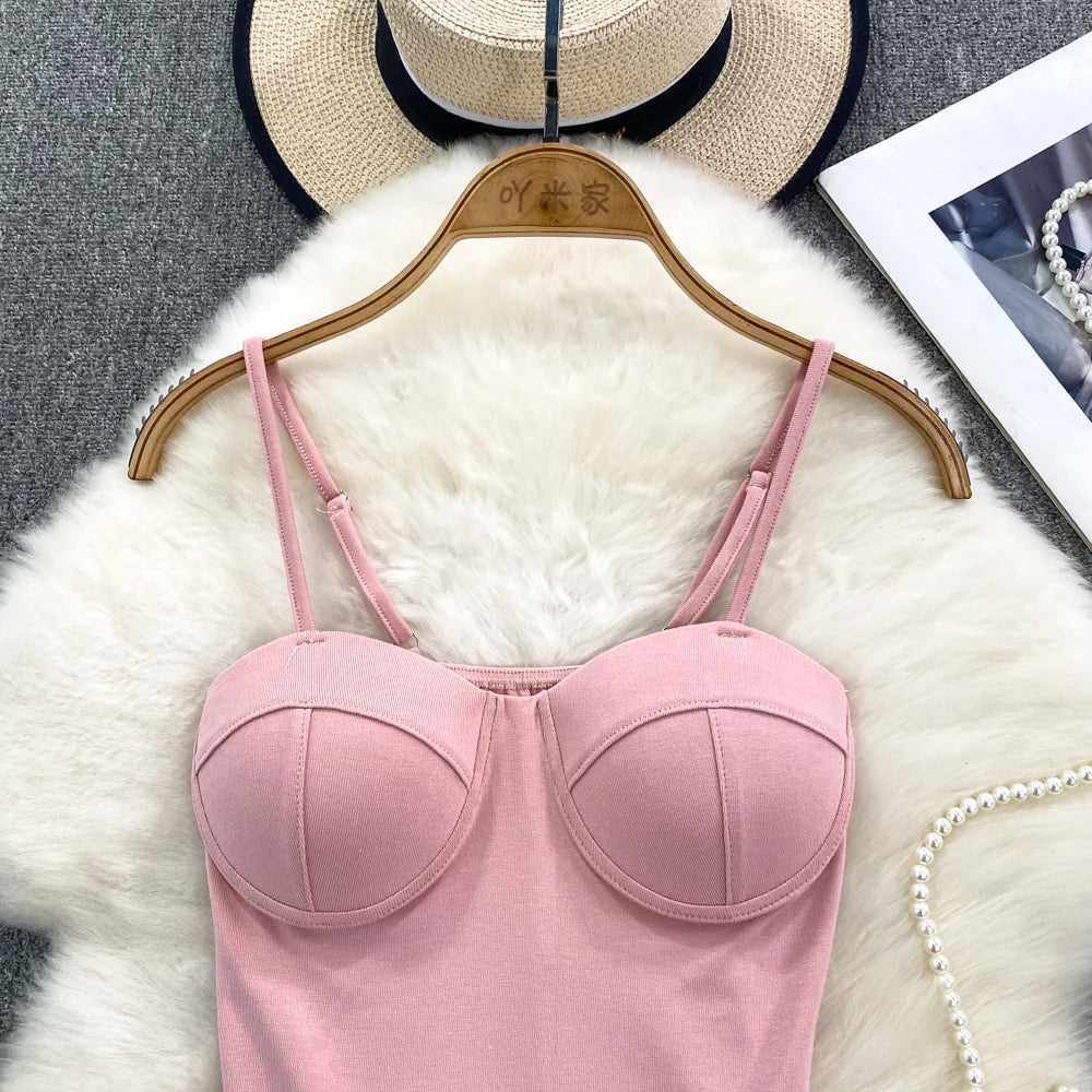 Sexy Fashion Design Camisole Tank Top Women Slim Fit Outerwear Spicy Base Shirt Sexy Backless Vest Short Straight Cut Bodycon