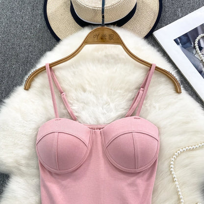 Sexy Fashion Design Camisole Tank Top Women Slim Fit Outerwear Spicy Base Shirt Sexy Backless Vest Short Straight Cut Bodycon