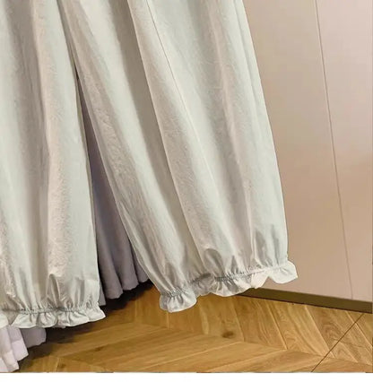 Casual Ice Silk Quick Dry Nine-Piece Flower Bud Pants Women Summer Thin Loose High Waist Draping Lantern Pants