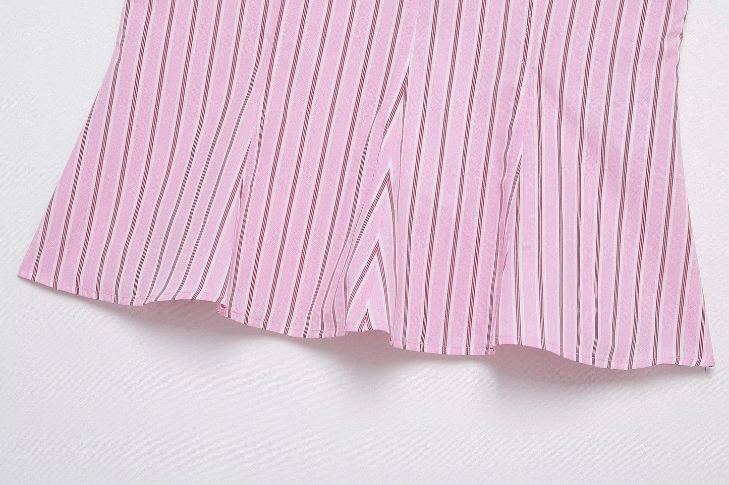 HH Women Striped Pants Suit Lapel Pocket Single-breasted Blouse+Side Zipper Lace Short Top+High Waist With Belt Poplin Pant