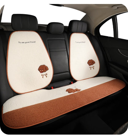 Funny Puppy Car Seat Cover 2025 New Autumn Fleece Fabric PU Leather Warm Comfortable Quick Installation Fits Most Cars