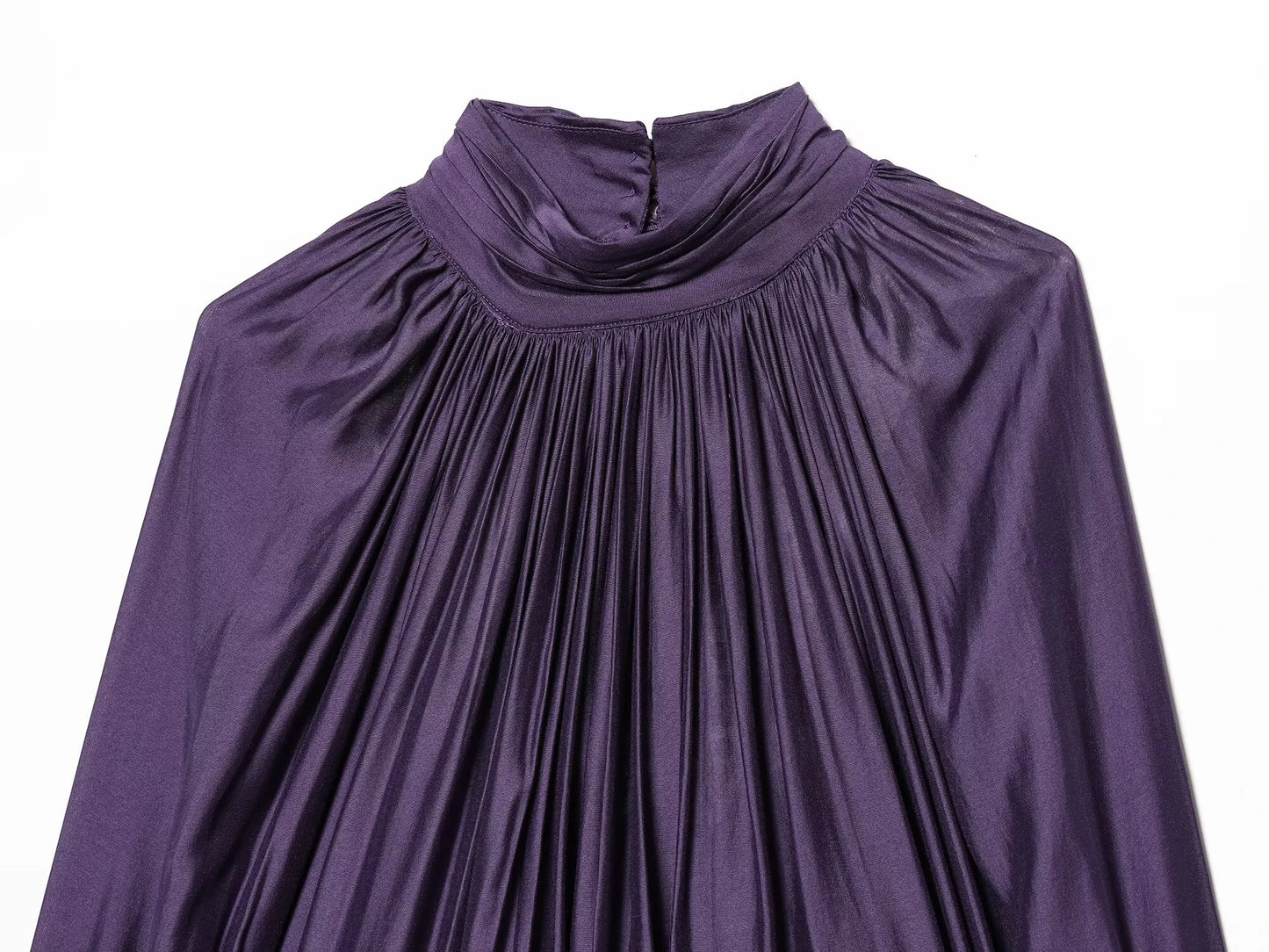Spring new women's clothing minimalist style stand up collar shoulder inserted lantern long sleeved pleated top