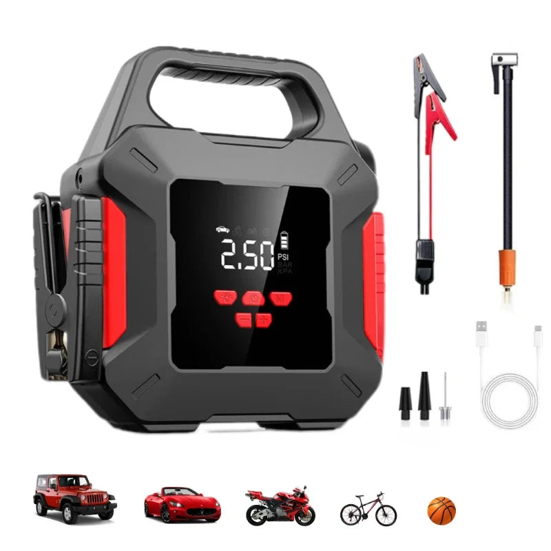 SUKIN High Capacity Booster Starting Device with Air Compressor.Portable Power Station for 12V Petrol Diesel Car.Jump Starter