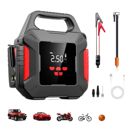 SUKIN High Capacity Booster Starting Device with Air Compressor.Portable Power Station for 12V Petrol Diesel Car.Jump Starter