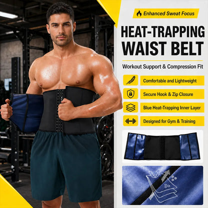 Men Waist Trainer Sauna Sweat Belt Stomach Shaper for Weight Loss with Hooks and Zipper Workout Fat Burning Waist Trimmer Belt