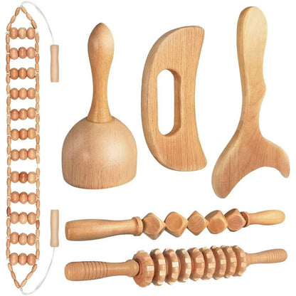 Wood Therapy Massage Tools, Wood Lymphatic Drainage Massage Tools Set for Body Sculpting, Maderoterapia Kit for Anticellulite