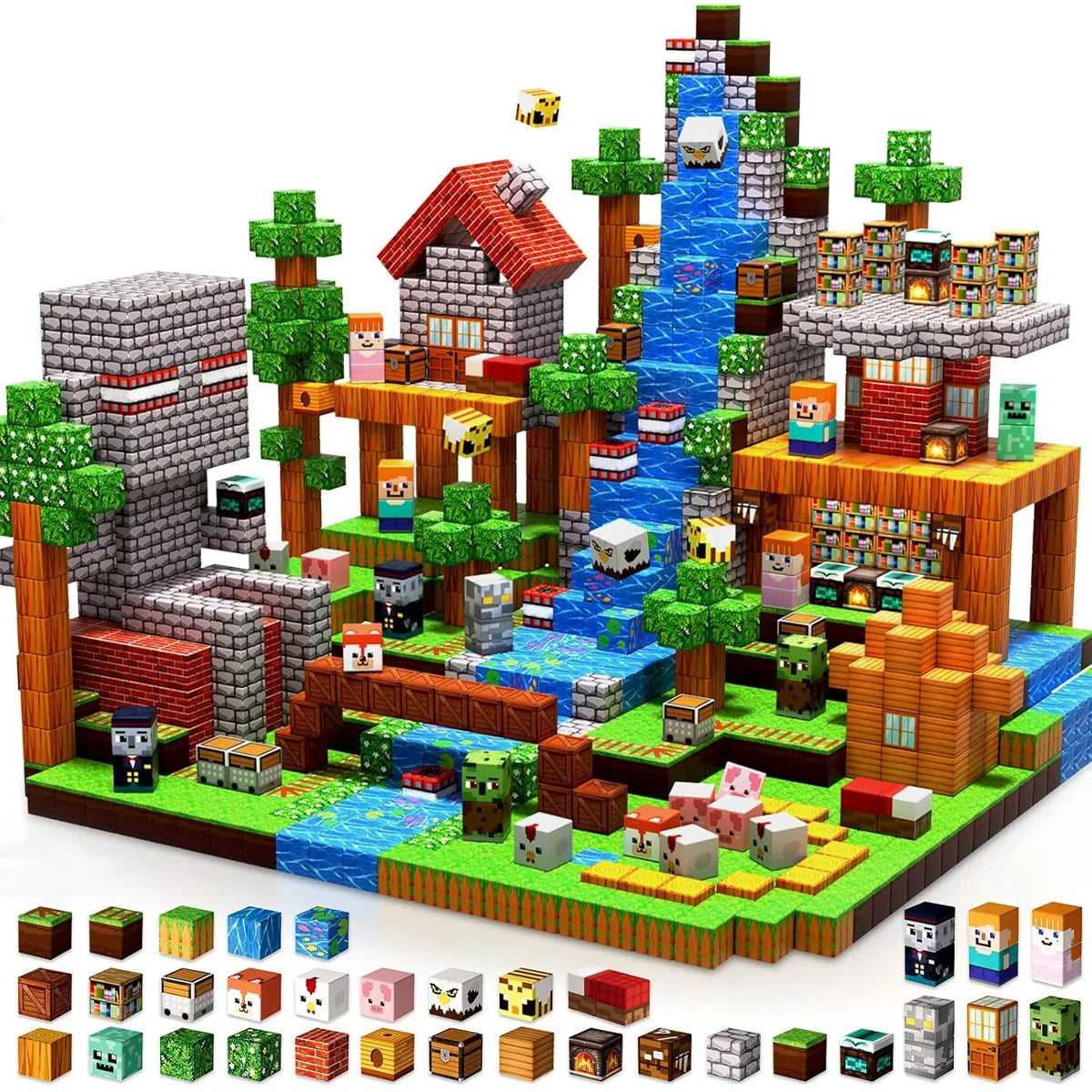 Magnetic Building Block Toy Mine World Stacking Creativity Bricks Forest Houses Architectural Model Set Kids for Boy Girls Gift