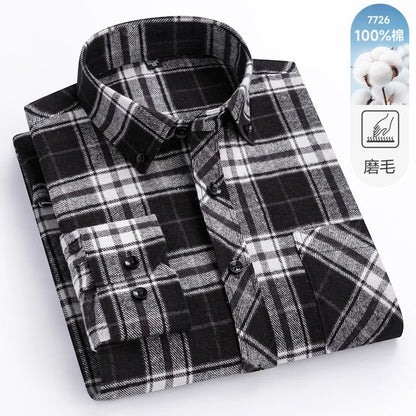 New Flannel Plaid Long Sleeve Men Casual Shirts Autumn Winter Fashion Plus Size Regular Fit Smart Dress Shirts Daily Clothes Top