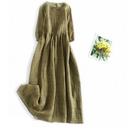 Elegant High-End Cotton Linen Dress Women's Fashionable Oversized Skirt A-Line Long Robe Drifting Style Summer Commute Pure C...