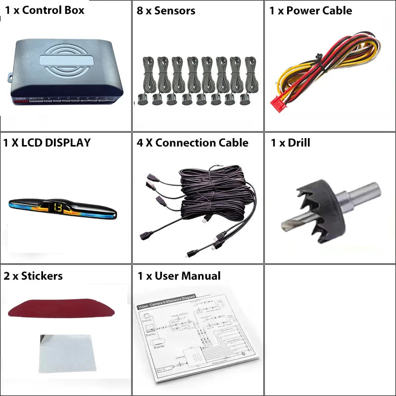 6 Or 8 Sensor Parking Kit LED Display Safe Protection Clear Alert Vehicle Reversing Assistance System