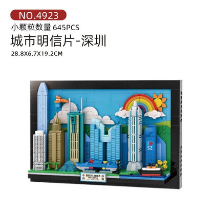 City postcard street view assembly building blocks toys creative ornaments model children's holiday gifts