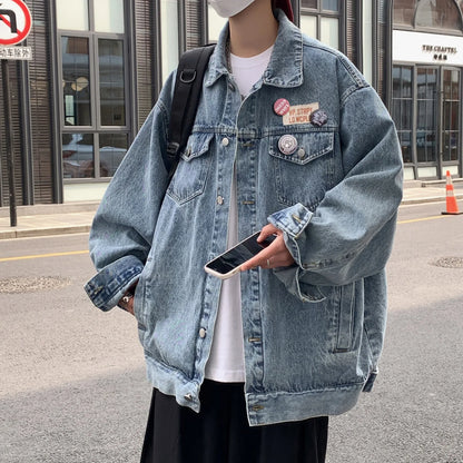 American style cool jacket denim jacket men's spring and autumn style trendy brand high-end sense new loose casual clothes