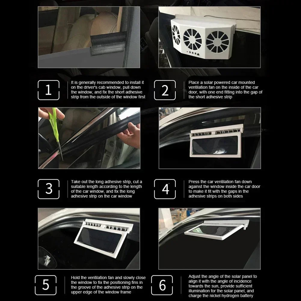 3 Head Car Exhaust Fan USB Rechargeable Solar High Wind Power Air Circulation Cooling Heat Dissipation Universal Fit All Cars