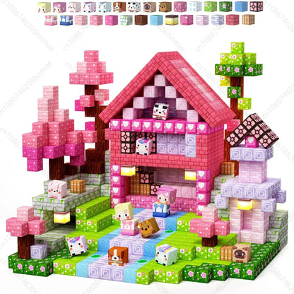 Magnetic Building Blocks Mine World Magnetic Pink Blossom Castle Brick Cube Toys Set STEM Sensory 2026 Gift for 3+ Boy Girl Kid