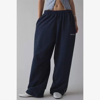 Loose Comfortable Straight Leg Pants Elastic Waist Casual Trousers Mid-Low Waist PVC Fabric Ladies Spring Season Fashion
