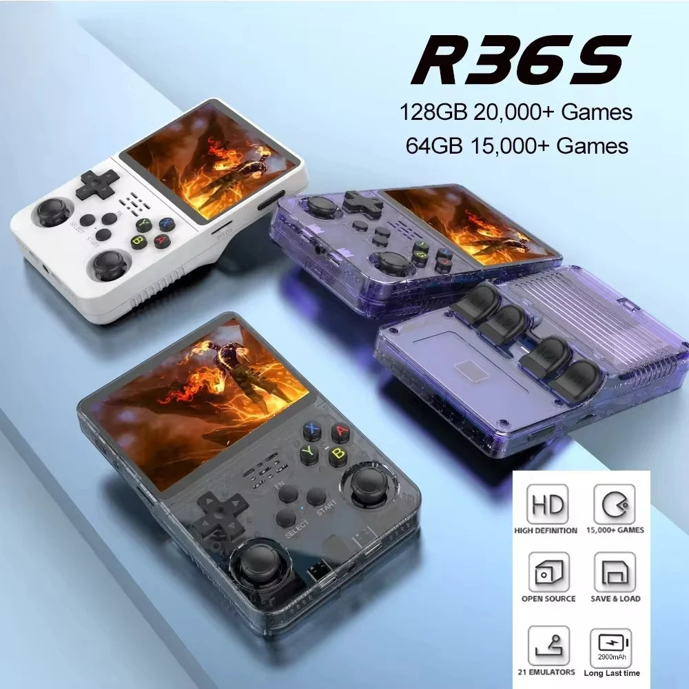 Open Source R36S Retro Handheld Video Game Console Linux System 3.5 Inch IPS Screen Portable Pocket Video Player 64GB Games Gift