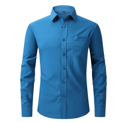 Fashion Business Casual shirt Men's slim long sleeve shirt solid color business social non-ironing anti-wrinkle American code