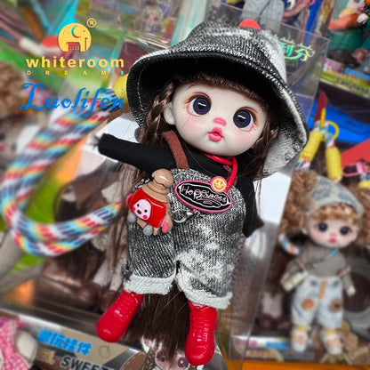 13cm Bjd Doll Trendy Collectible Toy Four Series Styles Changeable Outfit Phone Backpack Pendant Free Dopamine Color Lanyard Mul