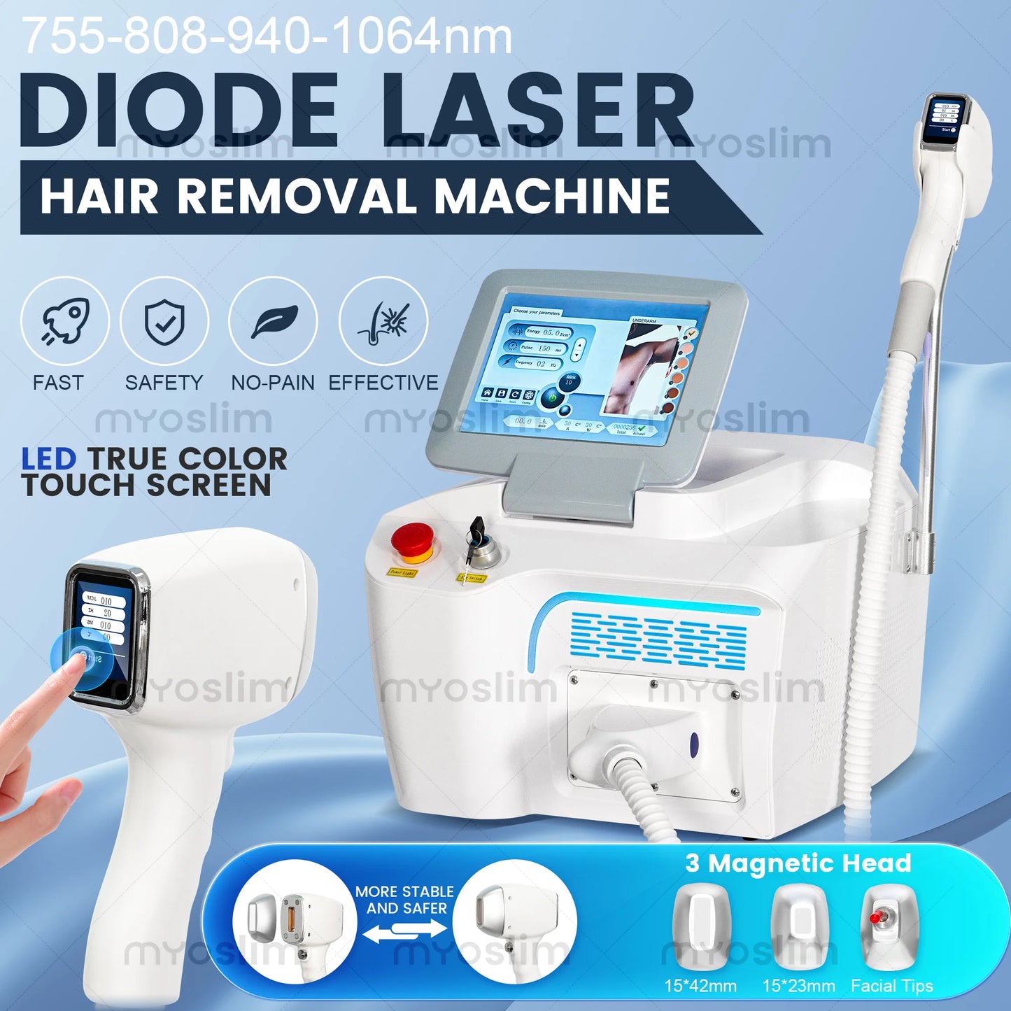 Shots Salon Professional Portable Painless 5000W FAC 808nm 940nm1064nm755nm Diode Laser Hair Removal Machine with 4 Wavelength