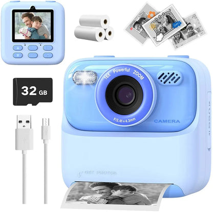 Upgrade Kids Camera Instant 1080P HD Dual Lens Selfie Digital Camera for Girls Boys Christmas Birthday Gifts Toys With 32G Print