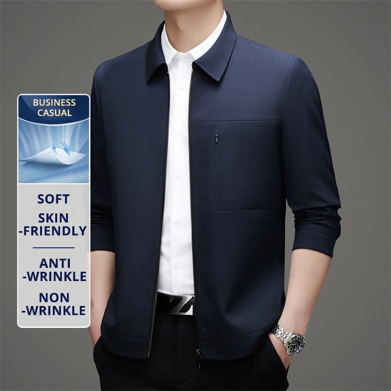 High End Anti Wrinkle Mature Men Business Casual Blazer Jacket Dad's Outfit Windbreaker Autumn Middle Aged Executive Coats