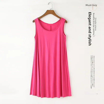 Loose Modal Summer Dr Women's Vest Dr plus Size Large 200 Pou Wearable Base Layer Korean Sle round Ne Midi Dr
