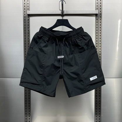 Men's Summer New Ice Silk Quick Dry Workwear Shorts Loose Five-Point Street Style Thin Beach Pants Straight Leg mid Waist