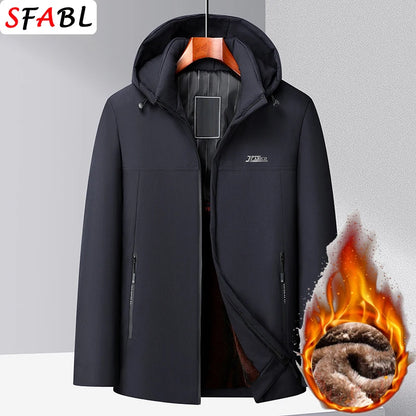 New Hooded Warm Parka With Pockets Winter Jackets for Men's Winter Coats Windbreak Fleece Lining Men's Winter Jacket Coat Luxury