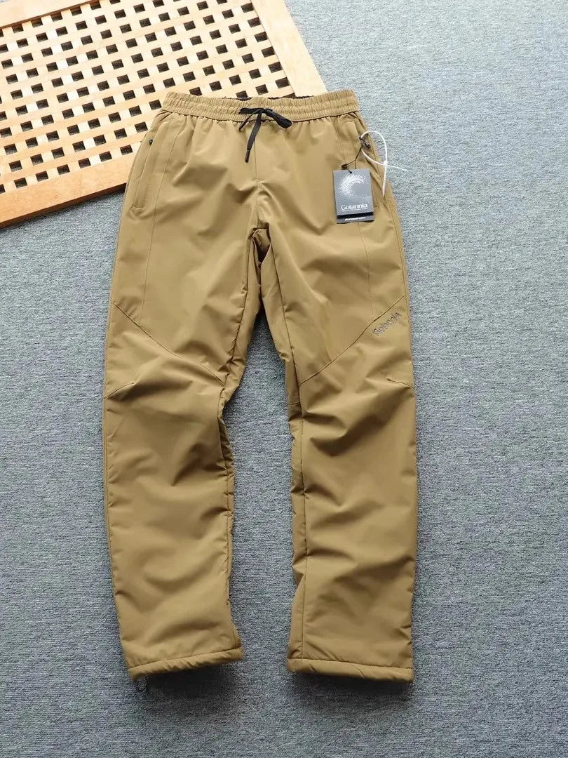 Men's Winter Outdoor Thickened Fleece Lined Windproof Water Resistant Double Layer Cotton Pants Straight Leg Casual Trousers