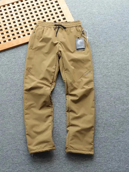 Men's Winter Outdoor Thickened Fleece Lined Windproof Water Resistant Double Layer Cotton Pants Straight Leg Casual Trousers