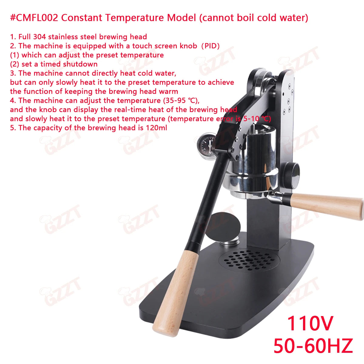 GZZT CMFL002 58mm Manual Lever Espresso Machine PID35-95℃ Adjustable Planetary Reduction Gear Hand-pressed Coffee Machine Maker