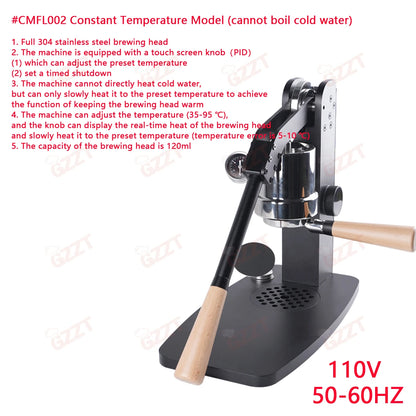 GZZT CMFL002 58mm Manual Lever Espresso Machine PID35-95℃ Adjustable Planetary Reduction Gear Hand-pressed Coffee Machine Maker