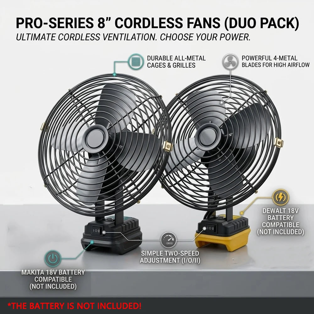 Camping Fan 8In Outdoor Fishing Wireless Desktop Portable Metal Fan Strong Wind Fan For Makita/Dewalt 18V BatteryPin