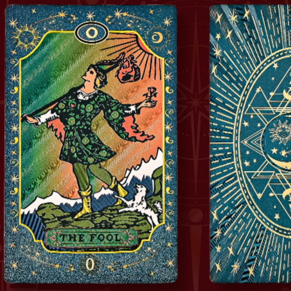 Blue Moon Smith Waterproof Gold-Foil Tarot Cards 12*7cm - Divination Deck with Metallic Finish, Mystic Design 78 Pcs Cards