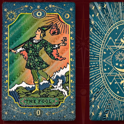Blue Moon Smith Waterproof Gold-Foil Tarot Cards 12*7cm - Divination Deck with Metallic Finish, Mystic Design 78 Pcs Cards