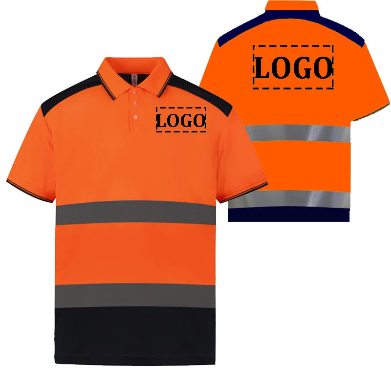 Hi Vis Safety Long Sleeve Polo Shirt Logo Customized Quick Dry Summer Reflective Shirt Construction Work T-shirt