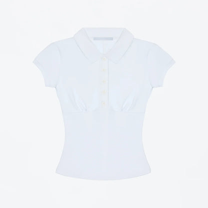 Tank Polo Collar Short-Sleeve T-Shirt, Slim-Fit Waist-Cinching Style, Slimming Hot Girl Style Crop Top, High-Elastic Slim-Fit Waist-Cinching Polo Shirt, Hot Girl Style for Layering or Wearing Alone