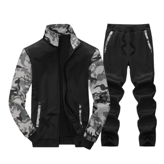 Cross border European code new camouflage hoodie men's spring and autumn long sleeved casual sports suit fleece hoodie two-piece
