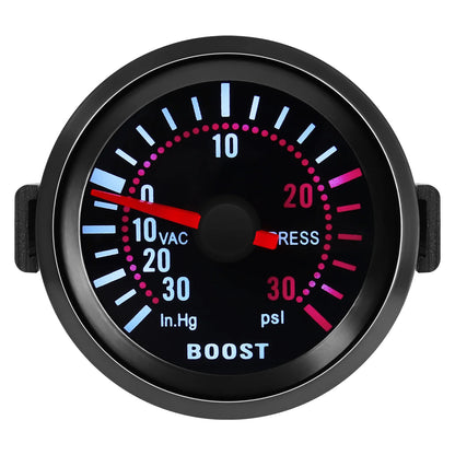 2 "52mm Turbo Boost Gauge 0~30PSI White LED Smoke Len -30in.Hg~0~30PSI Auto Turbo Boost Controller Kit Holder waterpipe